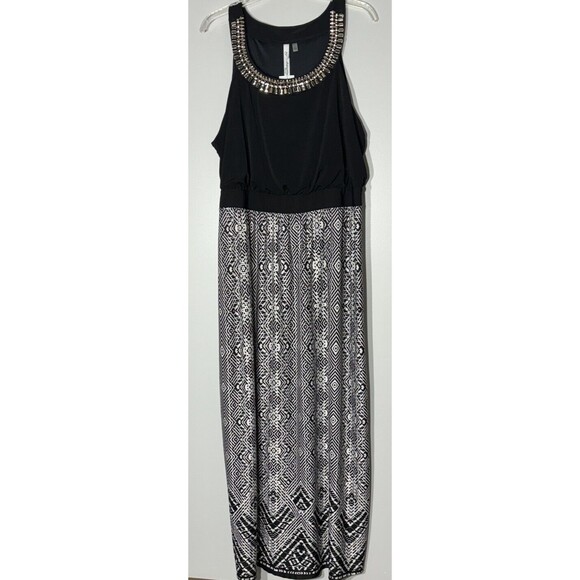 NY Collection Maxi Dress 1X Plus Geometric Embellished Artsy Travel Modest New - Picture 2 of 15
